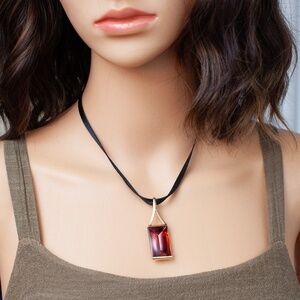 Vintage Baccarat Necklace, Mordore Crystal Pendant, Black Silk Chocker